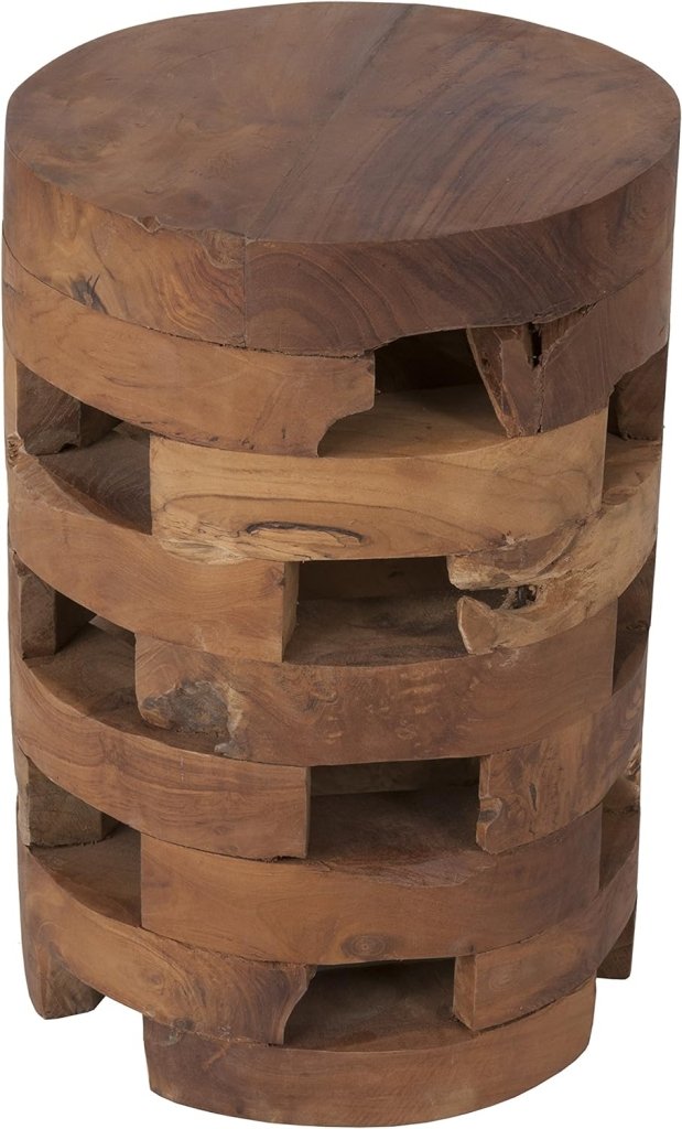 Brown Teakwood Round Accent Table (12x12x18) - Wigtrends