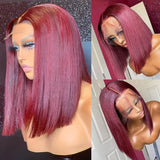 Burgundy 99J Straight Short Bob Wig 100% Human Hair Bob Wigs - Wigtrends