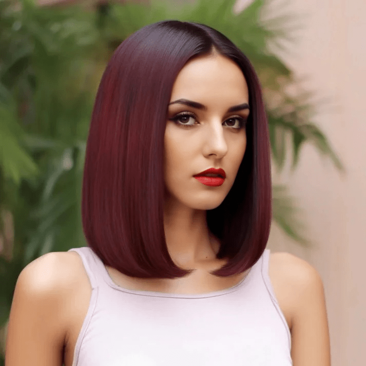 Burgundy Straight Bob Wigs 5x5 HD Lace Wig with Black Roots - Wigtrends