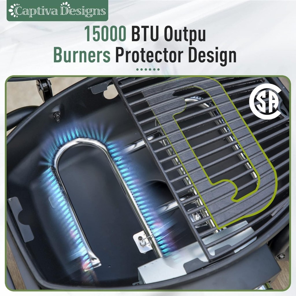 Captiva Designs 4 - Burner Propane Gas BBQ Grill with Side Burner & Porcelain - Enameled Cast Iron Grates, 42,000 BTU Output Stainless Steel Grill for Outdoor Cooking Kitchen and Patio Backyard Barbecue - Wigtrends