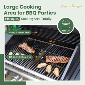 Captiva Designs 4 - Burner Propane Gas BBQ Grill with Side Burner & Porcelain - Enameled Cast Iron Grates, 42,000 BTU Output Stainless Steel Grill for Outdoor Cooking Kitchen and Patio Backyard Barbecue - Wigtrends
