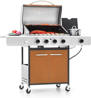 Captiva Designs 4 - Burner Propane Gas BBQ Grill with Side Burner & Porcelain - Enameled Cast Iron Grates, 42,000 BTU Output Stainless Steel Grill for Outdoor Cooking Kitchen and Patio Backyard Barbecue - Wigtrends