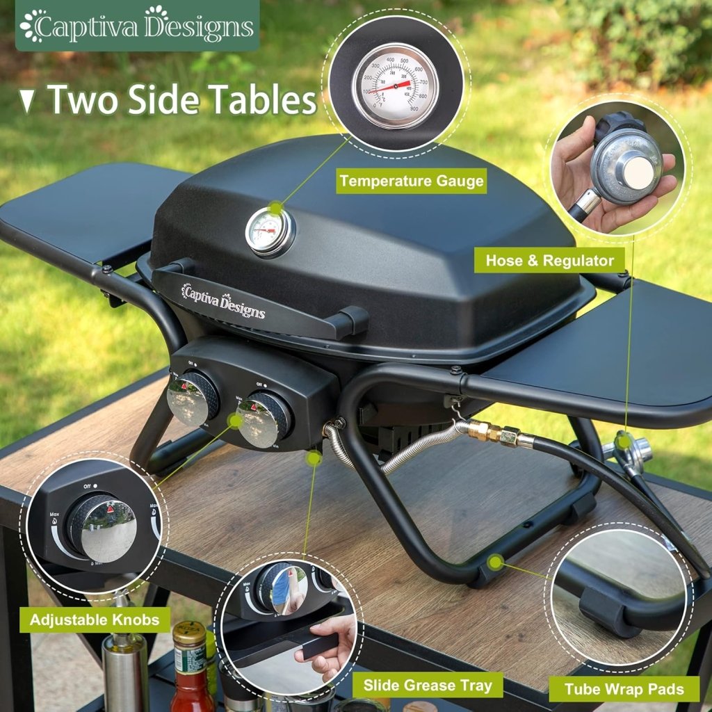Captiva Designs 4 - Burner Propane Gas BBQ Grill with Side Burner & Porcelain - Enameled Cast Iron Grates, 42,000 BTU Output Stainless Steel Grill for Outdoor Cooking Kitchen and Patio Backyard Barbecue - Wigtrends