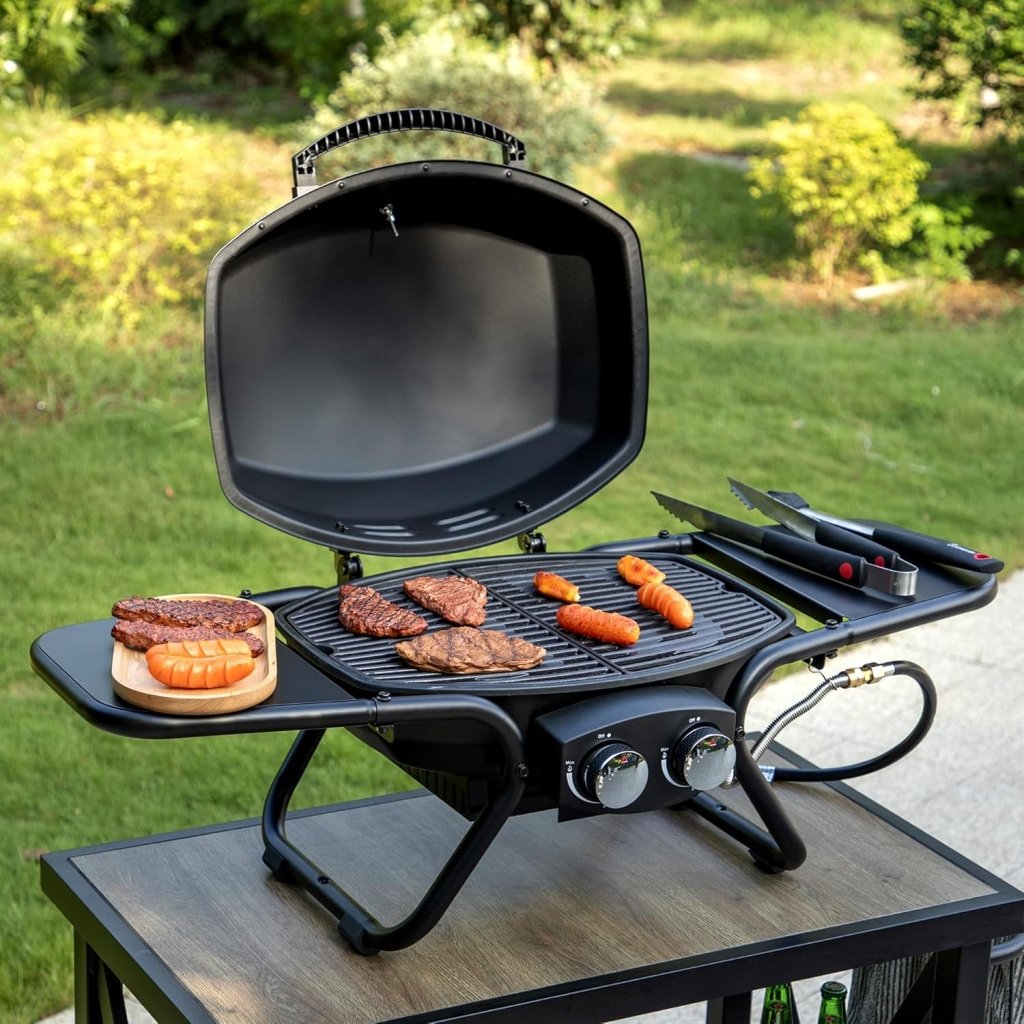 Captiva Designs 4 - Burner Propane Gas BBQ Grill with Side Burner & Porcelain - Enameled Cast Iron Grates, 42,000 BTU Output Stainless Steel Grill for Outdoor Cooking Kitchen and Patio Backyard Barbecue - Wigtrends
