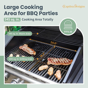 Captiva Designs 4 - Burner Propane Gas BBQ Grill with Side Burner & Porcelain - Enameled Cast Iron Grates, 42,000 BTU Output Stainless Steel Grill for Outdoor Cooking Kitchen and Patio Backyard Barbecue - Wigtrends