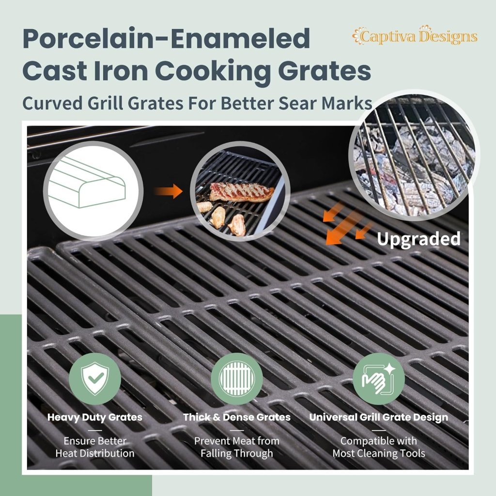 Captiva Designs 4 - Burner Propane Gas BBQ Grill with Side Burner & Porcelain - Enameled Cast Iron Grates, 42,000 BTU Output Stainless Steel Grill for Outdoor Cooking Kitchen and Patio Backyard Barbecue - Wigtrends