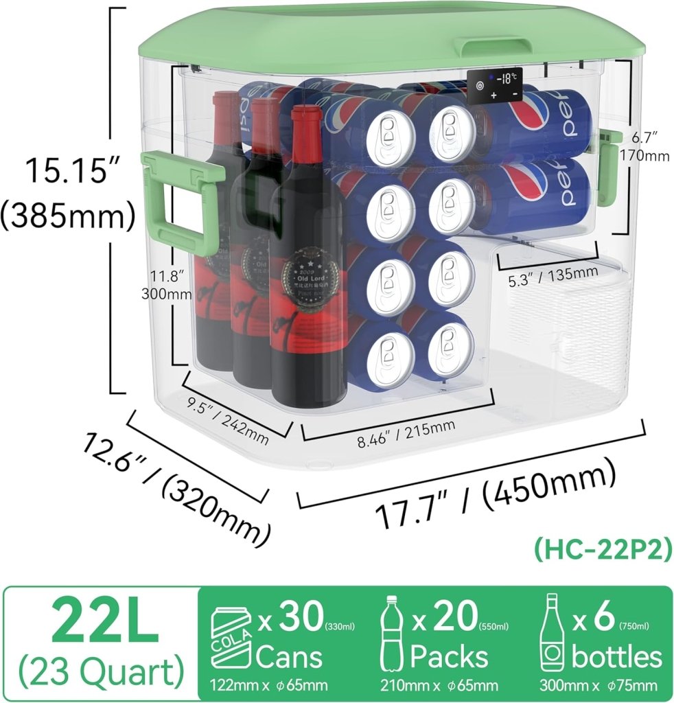 Car Fridge Portable 12 Volt Refrigerator 23 Quart (22 Liter) Freezer Compressor Cooler 12V/24V DC 110～240 V AC for Outdoor, Camping, Travel, Home Use - 18℃~+15℃ (Green) - Wigtrends