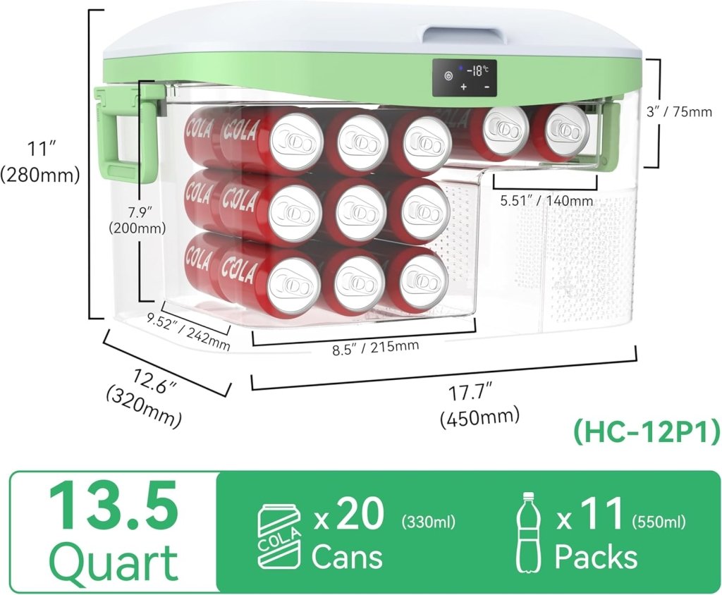 Car Fridge Portable 12 Volt Refrigerator 23 Quart (22 Liter) Freezer Compressor Cooler 12V/24V DC 110～240 V AC for Outdoor, Camping, Travel, Home Use - 18℃~+15℃ (Green) - Wigtrends