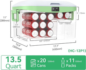 Car Fridge Portable 12 Volt Refrigerator 23 Quart (22 Liter) Freezer Compressor Cooler 12V/24V DC 110～240 V AC for Outdoor, Camping, Travel, Home Use - 18℃~+15℃ (Green) - Wigtrends