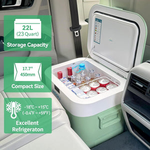 Car Fridge Portable 12 Volt Refrigerator 23 Quart (22 Liter) Freezer Compressor Cooler 12V/24V DC 110～240 V AC for Outdoor, Camping, Travel, Home Use - 18℃~+15℃ (Green) - Wigtrends