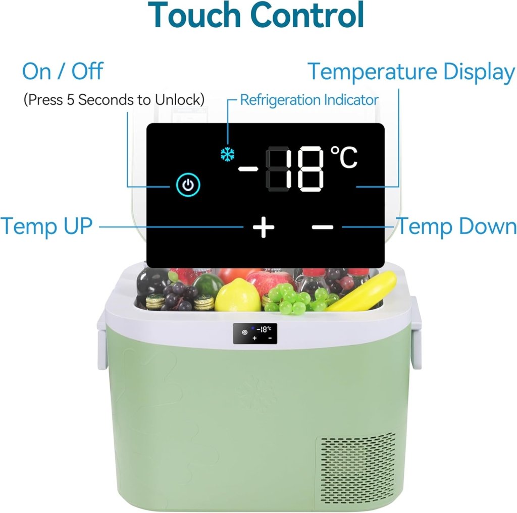 Car Fridge Portable 12 Volt Refrigerator 23 Quart (22 Liter) Freezer Compressor Cooler 12V/24V DC 110～240 V AC for Outdoor, Camping, Travel, Home Use - 18℃~+15℃ (Green) - Wigtrends