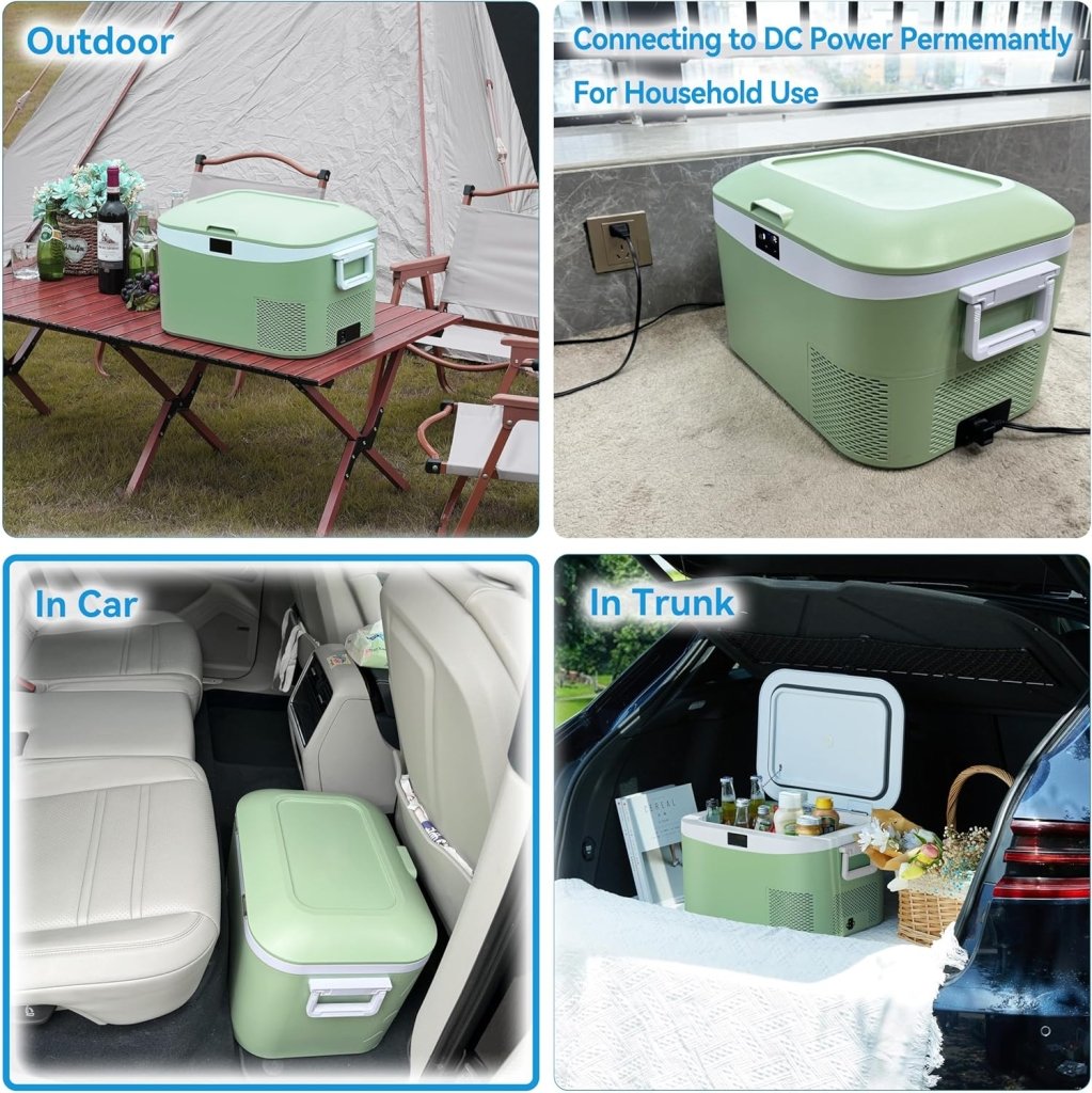 Car Fridge Portable 12 Volt Refrigerator 23 Quart (22 Liter) Freezer Compressor Cooler 12V/24V DC 110～240 V AC for Outdoor, Camping, Travel, Home Use - 18℃~+15℃ (Green) - Wigtrends