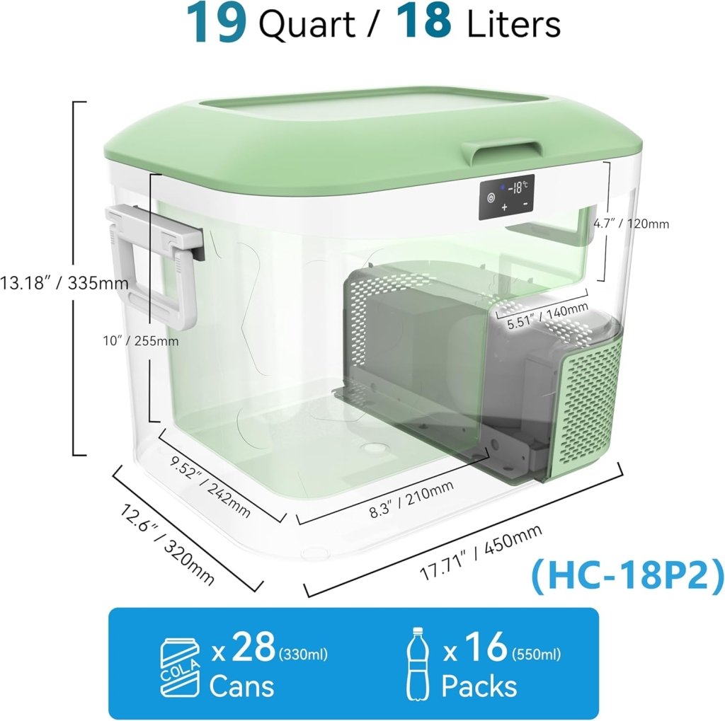 Car Fridge Portable 12 Volt Refrigerator 23 Quart (22 Liter) Freezer Compressor Cooler 12V/24V DC 110～240 V AC for Outdoor, Camping, Travel, Home Use - 18℃~+15℃ (Green) - Wigtrends