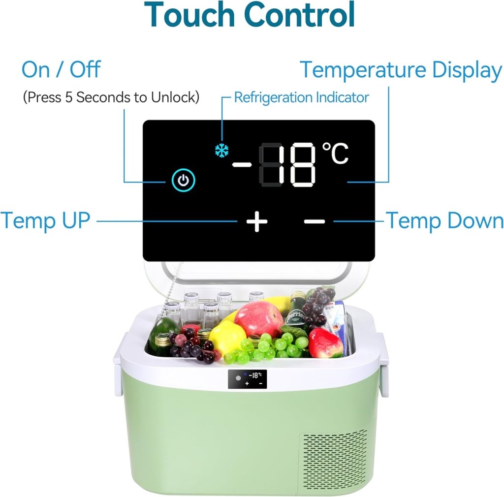 Car Fridge Portable 12 Volt Refrigerator 23 Quart (22 Liter) Freezer Compressor Cooler 12V/24V DC 110～240 V AC for Outdoor, Camping, Travel, Home Use - 18℃~+15℃ (Green) - Wigtrends