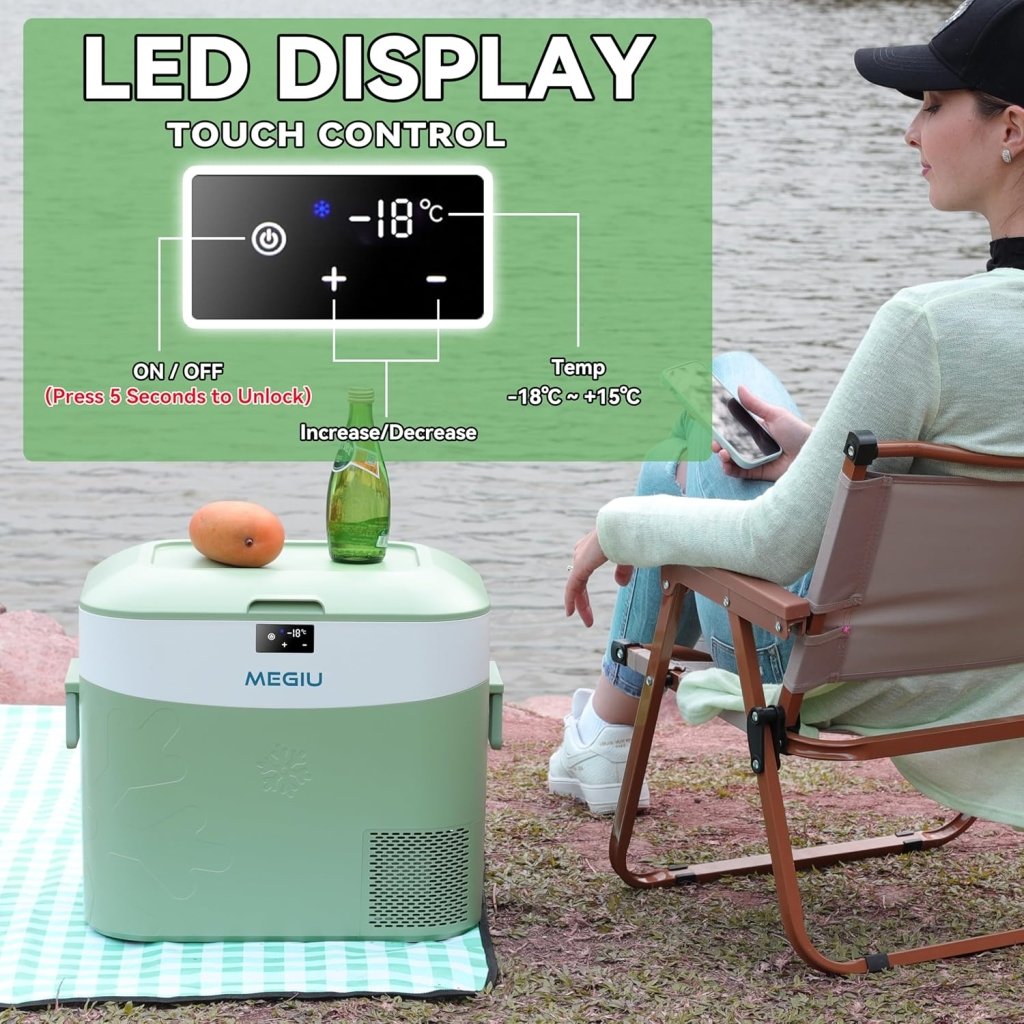 Car Fridge Portable 12 Volt Refrigerator 23 Quart (22 Liter) Freezer Compressor Cooler 12V/24V DC 110～240 V AC for Outdoor, Camping, Travel, Home Use - 18℃~+15℃ (Green) - Wigtrends