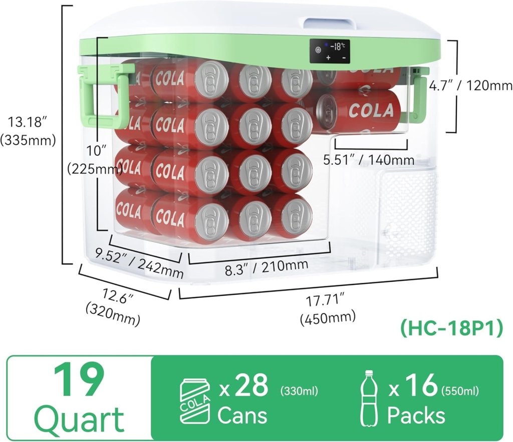 Car Fridge Portable 12 Volt Refrigerator 23 Quart (22 Liter) Freezer Compressor Cooler 12V/24V DC 110～240 V AC for Outdoor, Camping, Travel, Home Use - 18℃~+15℃ (Green) - Wigtrends