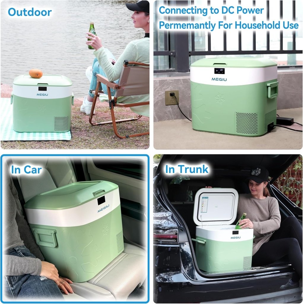 Car Fridge Portable 12 Volt Refrigerator 23 Quart (22 Liter) Freezer Compressor Cooler 12V/24V DC 110～240 V AC for Outdoor, Camping, Travel, Home Use - 18℃~+15℃ (Green) - Wigtrends
