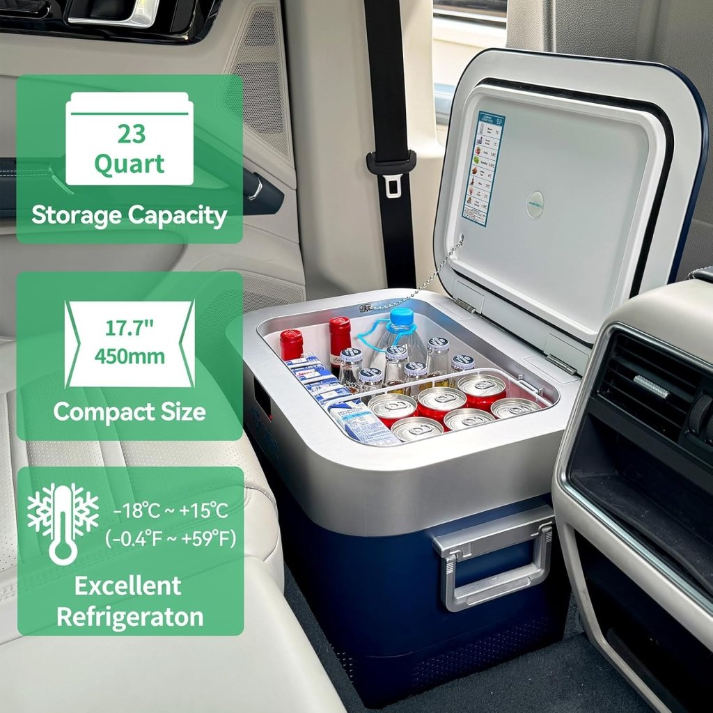 Car Fridge Portable 12 Volt Refrigerator 23 Quart (22 Liter) Freezer Compressor Cooler 12V/24V DC 110～240 V AC for Outdoor, Camping, Travel, Home Use - 18℃~+15℃ (Green) - Wigtrends