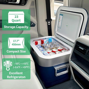 Car Fridge Portable 12 Volt Refrigerator 23 Quart (22 Liter) Freezer Compressor Cooler 12V/24V DC 110～240 V AC for Outdoor, Camping, Travel, Home Use - 18℃~+15℃ (Green) - Wigtrends