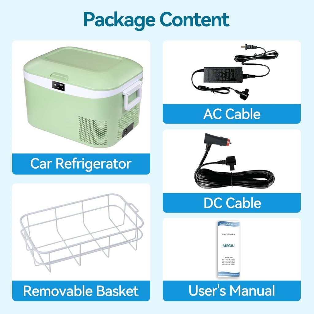 Car Fridge Portable 12 Volt Refrigerator 23 Quart (22 Liter) Freezer Compressor Cooler 12V/24V DC 110～240 V AC for Outdoor, Camping, Travel, Home Use - 18℃~+15℃ (Green) - Wigtrends