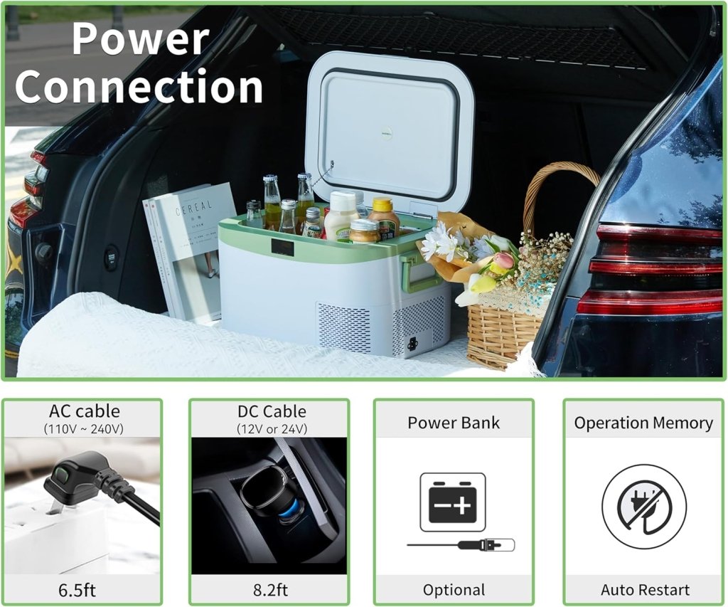 Car Fridge Portable 12 Volt Refrigerator 23 Quart (22 Liter) Freezer Compressor Cooler 12V/24V DC 110～240 V AC for Outdoor, Camping, Travel, Home Use - 18℃~+15℃ (Green) - Wigtrends