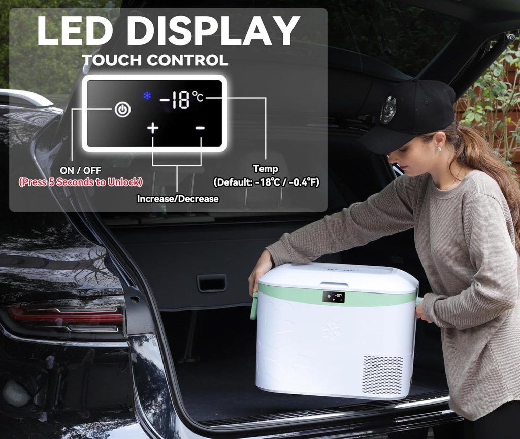 Car Fridge Portable 12 Volt Refrigerator 23 Quart (22 Liter) Freezer Compressor Cooler 12V/24V DC 110～240 V AC for Outdoor, Camping, Travel, Home Use - 18℃~+15℃ (Green) - Wigtrends