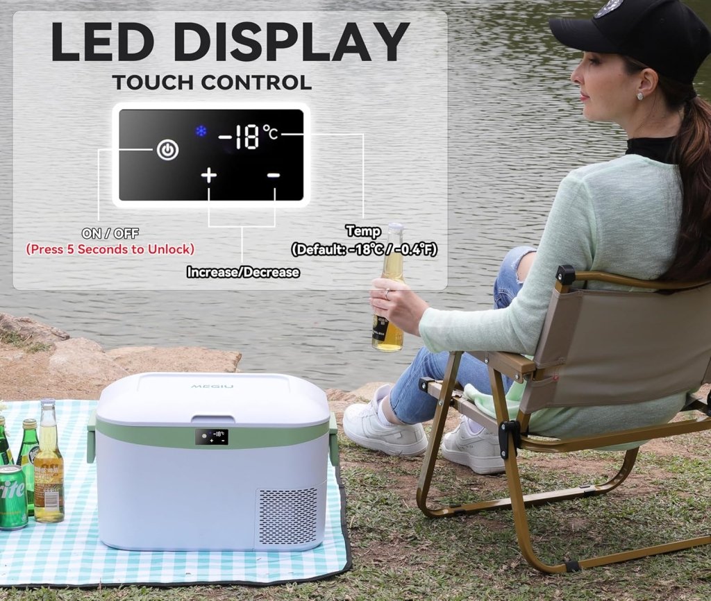Car Fridge Portable 12 Volt Refrigerator 23 Quart (22 Liter) Freezer Compressor Cooler 12V/24V DC 110～240 V AC for Outdoor, Camping, Travel, Home Use - 18℃~+15℃ (Green) - Wigtrends