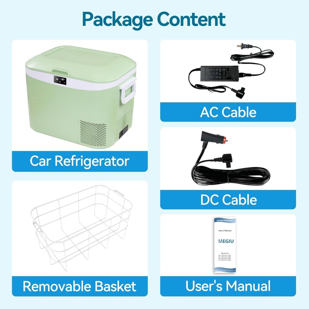 Car Fridge Portable 12 Volt Refrigerator 23 Quart (22 Liter) Freezer Compressor Cooler 12V/24V DC 110～240 V AC for Outdoor, Camping, Travel, Home Use - 18℃~+15℃ (Green) - Wigtrends