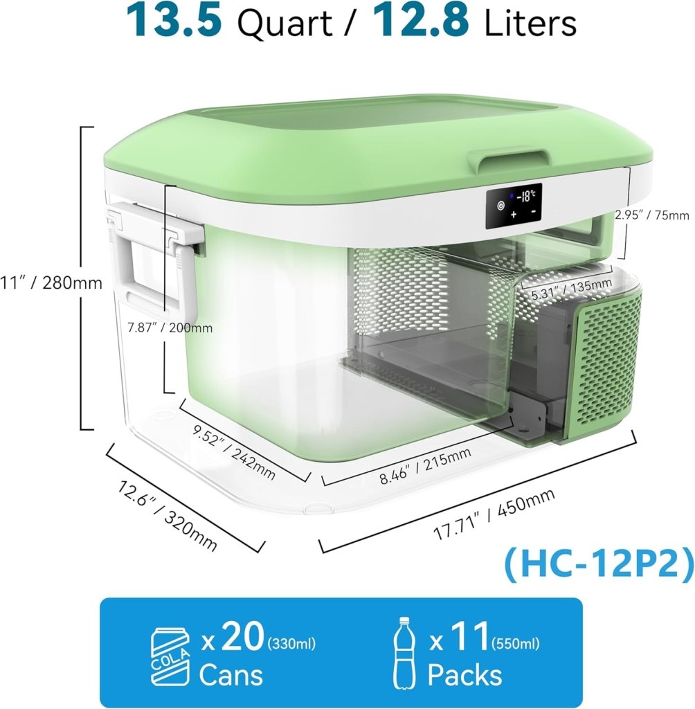 Car Fridge Portable 12 Volt Refrigerator 23 Quart (22 Liter) Freezer Compressor Cooler 12V/24V DC 110～240 V AC for Outdoor, Camping, Travel, Home Use - 18℃~+15℃ (Green) - Wigtrends