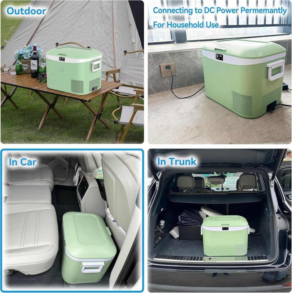 Car Fridge Portable 12 Volt Refrigerator 23 Quart (22 Liter) Freezer Compressor Cooler 12V/24V DC 110～240 V AC for Outdoor, Camping, Travel, Home Use - 18℃~+15℃ (Green) - Wigtrends