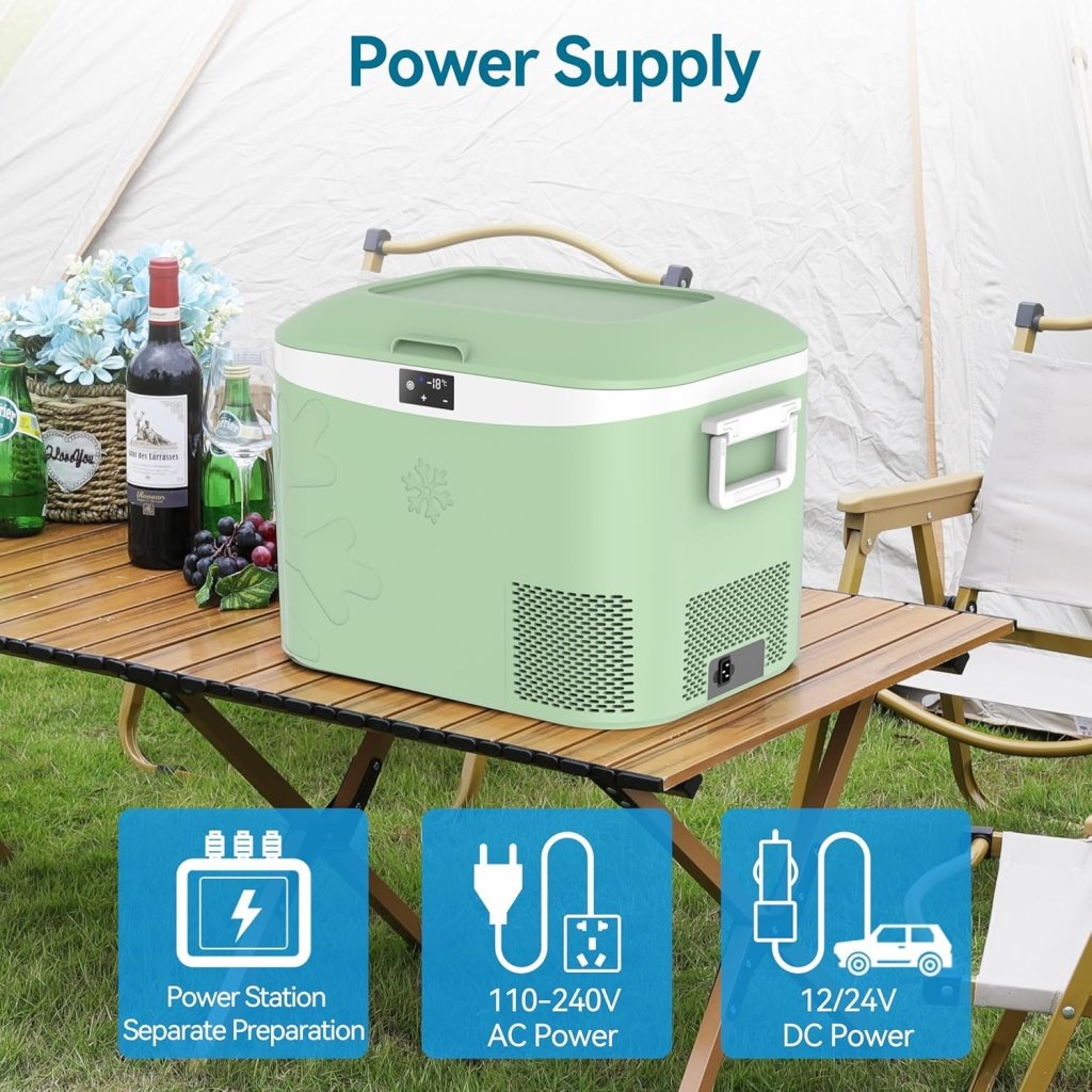 Car Fridge Portable 12 Volt Refrigerator 23 Quart (22 Liter) Freezer Compressor Cooler 12V/24V DC 110～240 V AC for Outdoor, Camping, Travel, Home Use - 18℃~+15℃ (Green) - Wigtrends