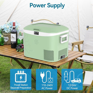 Car Fridge Portable 12 Volt Refrigerator 23 Quart (22 Liter) Freezer Compressor Cooler 12V/24V DC 110～240 V AC for Outdoor, Camping, Travel, Home Use - 18℃~+15℃ (Green) - Wigtrends