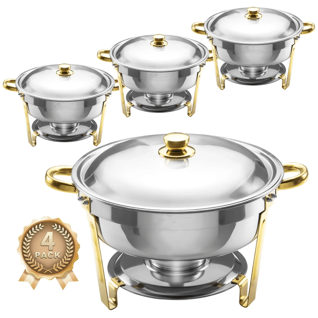 Chafing Dishes for Buffet 4 Pack, 6QT Round Chafing Dishes for Buffet [Elegant Gold and Silver Colors] Stainless Steel Chafing Dish Buffet Set for Any Party - Wigtrends