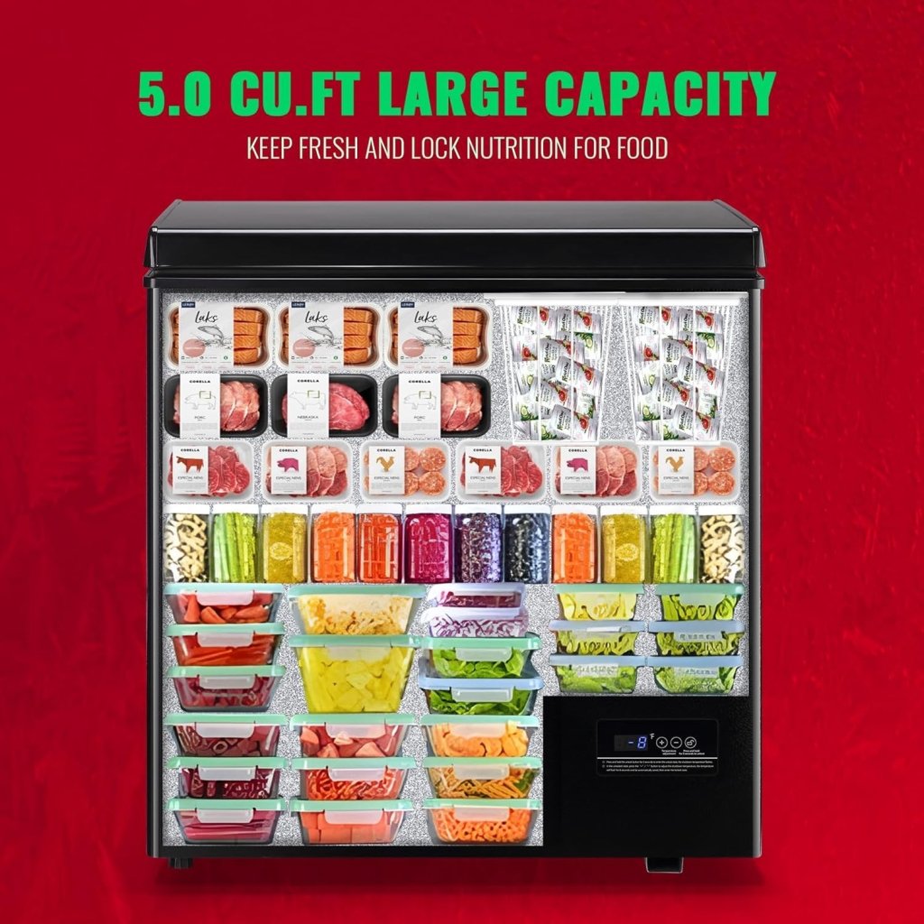 Chest Freezer 5.0Cubic Feet Deep Freezer Freestanding Freezers with 2 Removable Stainless Steel Basket, Mini Freezer Top Open Door Compact Freezer with Electronic Control 41℉ to - 15℉BLACK - Wigtrends