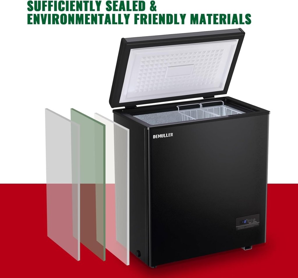 Chest Freezer 5.0Cubic Feet Deep Freezer Freestanding Freezers with 2 Removable Stainless Steel Basket, Mini Freezer Top Open Door Compact Freezer with Electronic Control 41℉ to - 15℉BLACK - Wigtrends