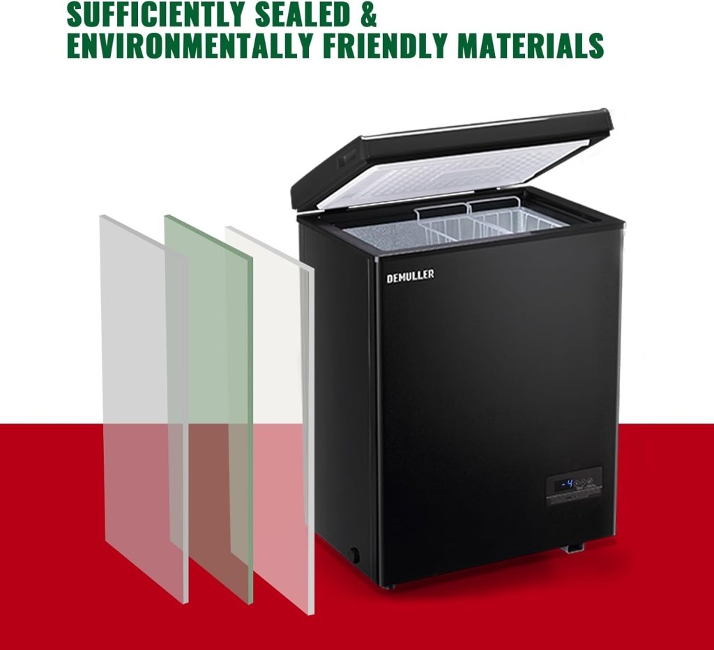 Chest Freezer 5.0Cubic Feet Deep Freezer Freestanding Freezers with 2 Removable Stainless Steel Basket, Mini Freezer Top Open Door Compact Freezer with Electronic Control 41℉ to - 15℉BLACK - Wigtrends