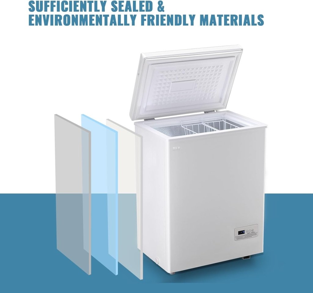 Chest Freezer 5.0Cubic Feet Deep Freezer Freestanding Freezers with 2 Removable Stainless Steel Basket, Mini Freezer Top Open Door Compact Freezer with Electronic Control 41℉ to - 15℉BLACK - Wigtrends