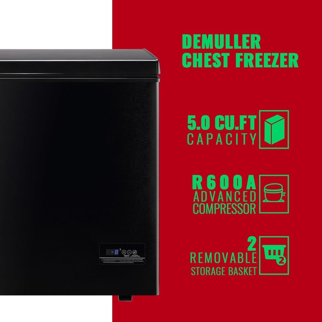 Chest Freezer 5.0Cubic Feet Deep Freezer Freestanding Freezers with 2 Removable Stainless Steel Basket, Mini Freezer Top Open Door Compact Freezer with Electronic Control 41℉ to - 15℉BLACK - Wigtrends