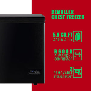 Chest Freezer 5.0Cubic Feet Deep Freezer Freestanding Freezers with 2 Removable Stainless Steel Basket, Mini Freezer Top Open Door Compact Freezer with Electronic Control 41℉ to - 15℉BLACK - Wigtrends