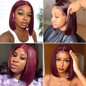 Classical Burgundy Bob Cut Straight Wigs - Wigtrends