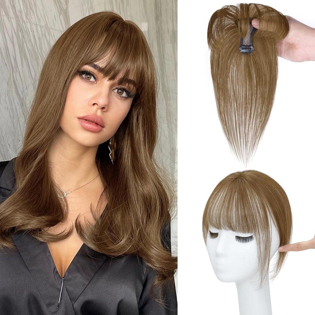 Clip in Bangs 100% Human Hair Toppers 360°3D Hair Pieces Clip On Air Bangs Extensions - Wigtrends