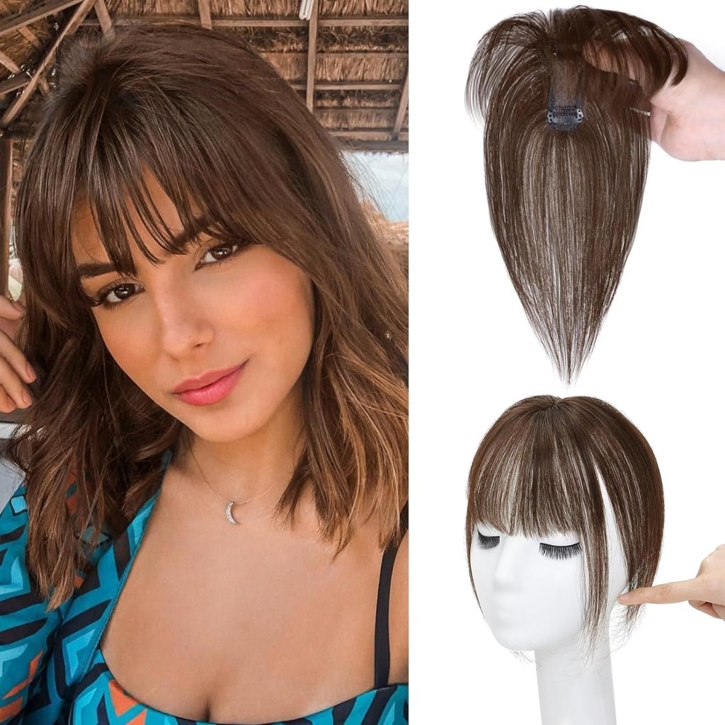 Clip in Bangs 100% Human Hair Toppers 360°3D Hair Pieces Clip On Air Bangs Extensions - Wigtrends