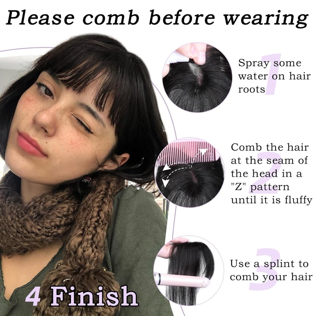 Clip in Bangs 100% Human Hair Toppers 360°3D Hair Pieces Clip On Air Bangs Extensions - Wigtrends