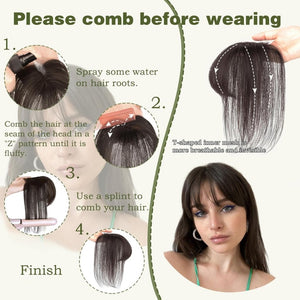 Clip in Bangs 100% Human Hair Toppers 360°3D Hair Pieces Clip On Air Bangs Extensions - Wigtrends