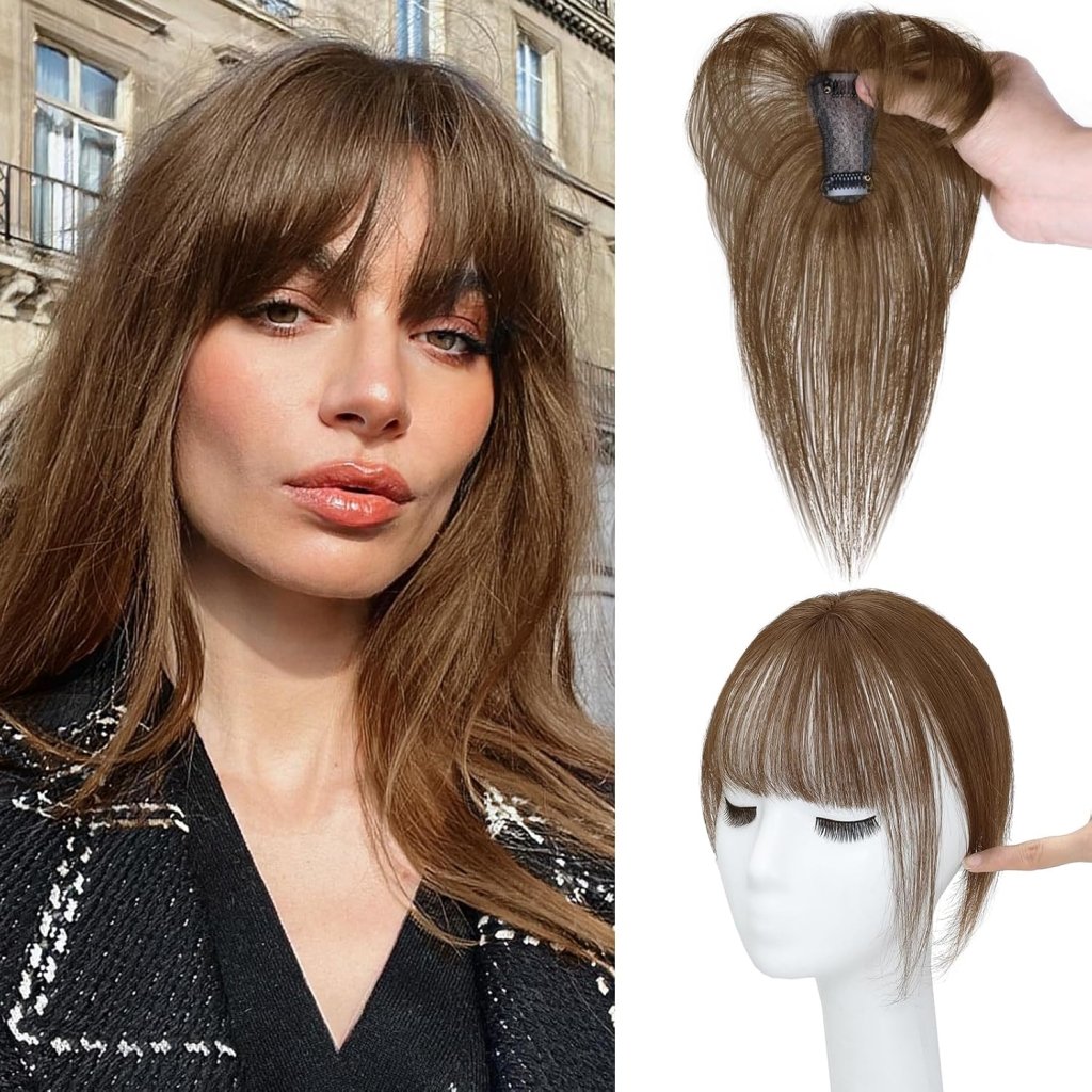 Clip in Bangs 100% Human Hair Toppers 360°3D Hair Pieces Clip On Air Bangs Extensions - Wigtrends