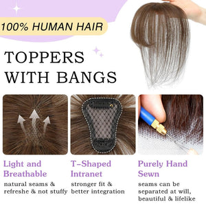 Clip in Bangs 100% Human Hair Toppers 360°3D Hair Pieces Clip On Air Bangs Extensions - Wigtrends