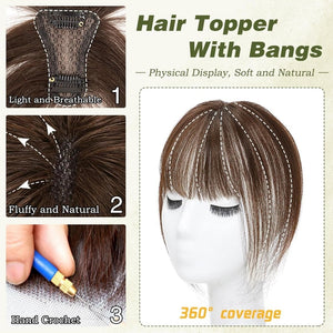 Clip in Bangs 100% Human Hair Toppers 360°3D Hair Pieces Clip On Air Bangs Extensions - Wigtrends