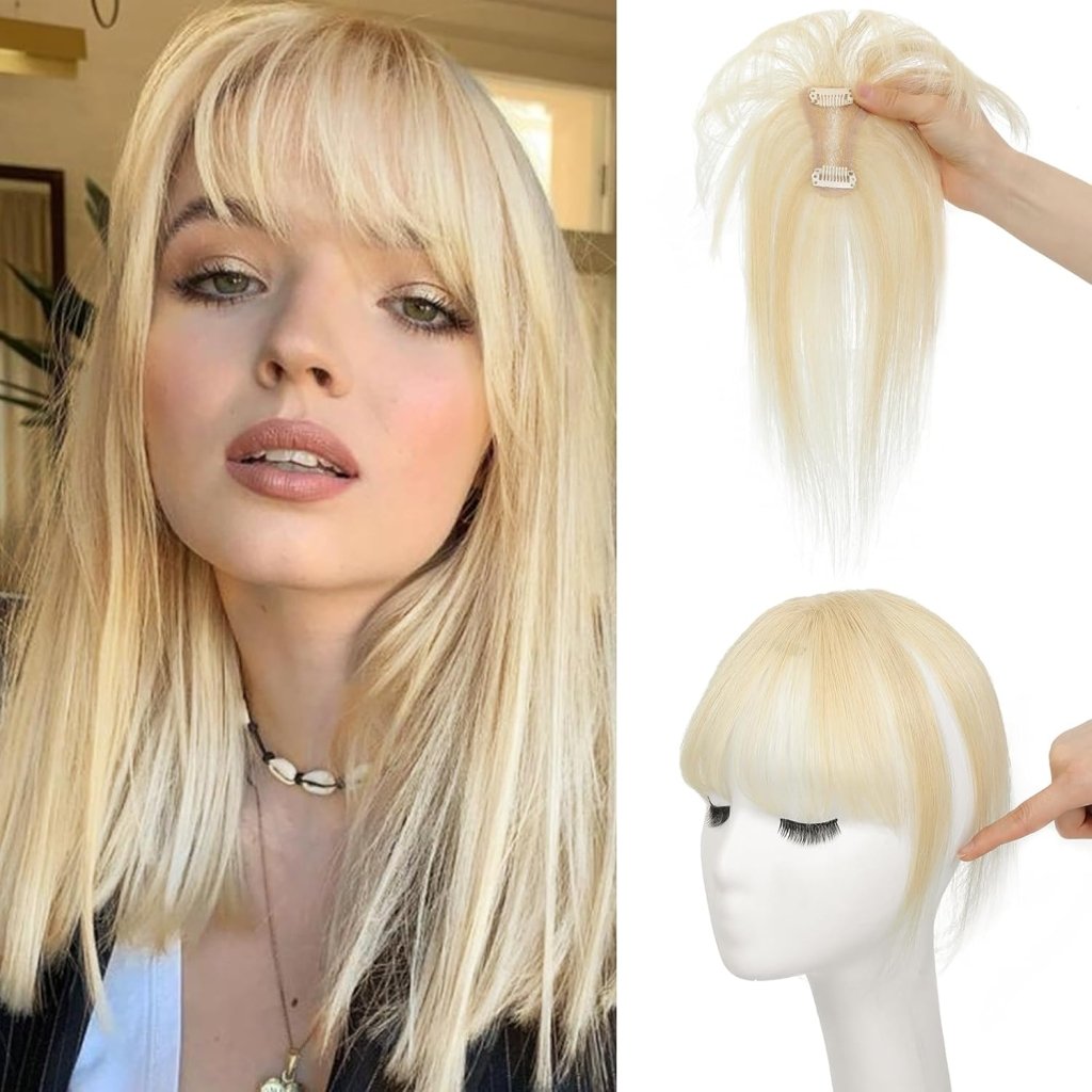 Clip in Bangs 100% Human Hair Toppers 360°3D Hair Pieces Clip On Air Bangs Extensions - Wigtrends