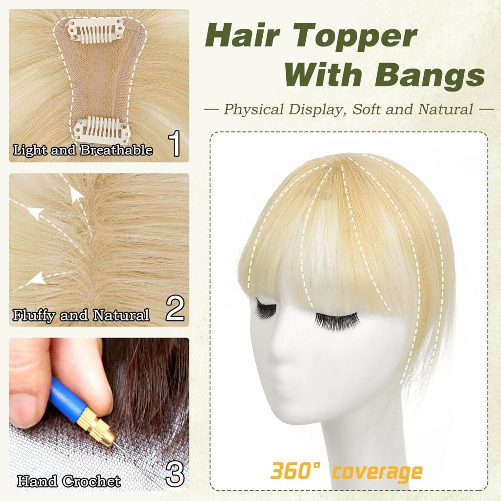 Clip in Bangs 100% Human Hair Toppers 360°3D Hair Pieces Clip On Air Bangs Extensions - Wigtrends