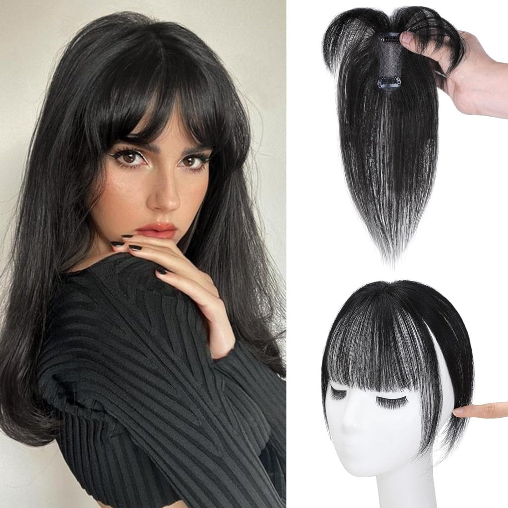 Clip in Bangs 100% Human Hair Toppers 360°3D Hair Pieces Clip On Air Bangs Extensions - Wigtrends